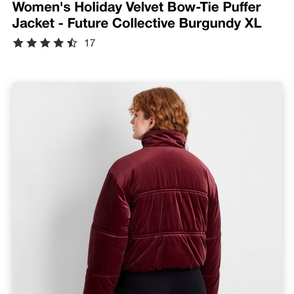 Women's Holiday Velvet Bow-Tie Puffer Jacket - Future Collective Burgundy XL - Picture 4 of 4